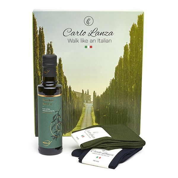 kerstcadeau cadeapakket sokken olijfolie Carlo Lanza
