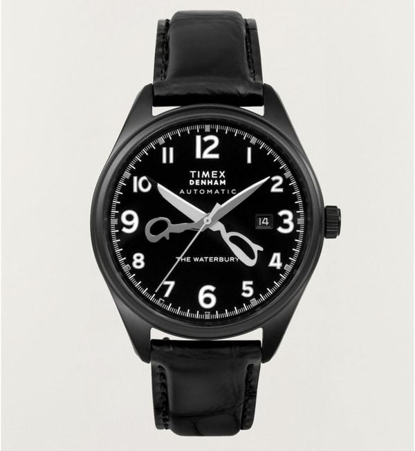 timex denham, betaalbaar horloge, zwart, jeans