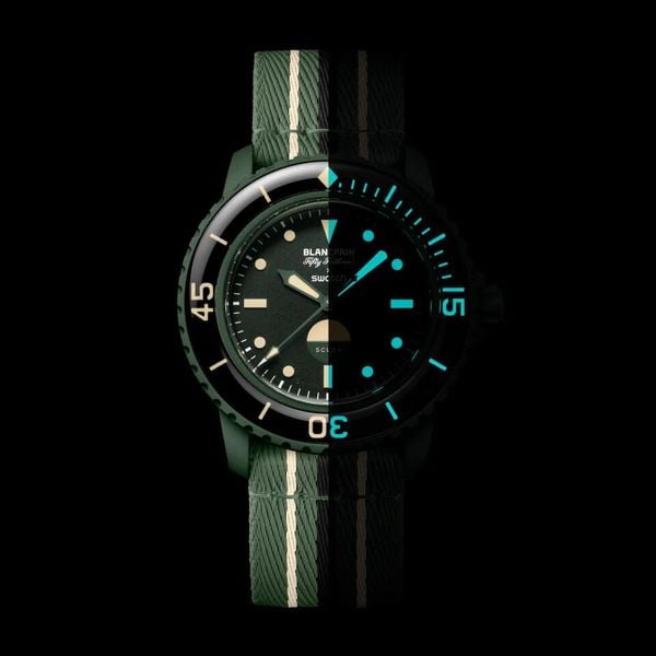 Blancpain x Swatch Bioceramic Scuba Fifty Fathoms 'Green Abyss' duikhorloge met naaktslak