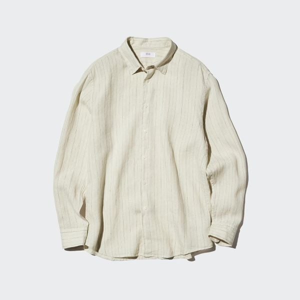 100% Premium Linnen Overhemd uniqlo beige 49,90 euro relaxte artistieke look