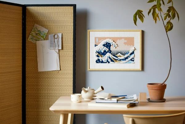 hokusai de grote golf, lego bouwsets, interieur, kunst
