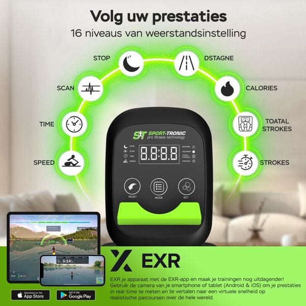SportTronic® ST-X8 Professionele Roeimachine full body fitnessapparaat 189 euro korting