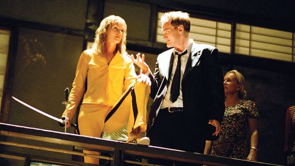 Uma Thurman en Quentin Tarantino tijdens de opnames van Kill Bill 3, nieuwe film, western, laatste