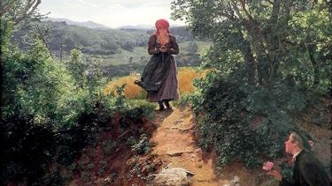 schilderij uit 1860 met vrouw en smartphone, internet, twitter