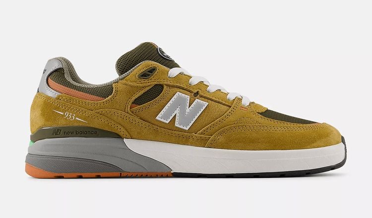 New Balance dropt twee nieuwe kleuren van skate-sneakers New Balance Numeric Andrew Reynolds 933 'Dark Olivine' NB Numeric Andrew Reynolds 933 schoenen dark brown