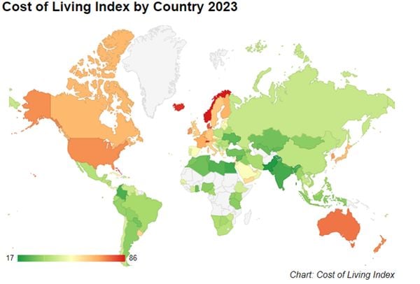levenskosten, duurste landen, 2023