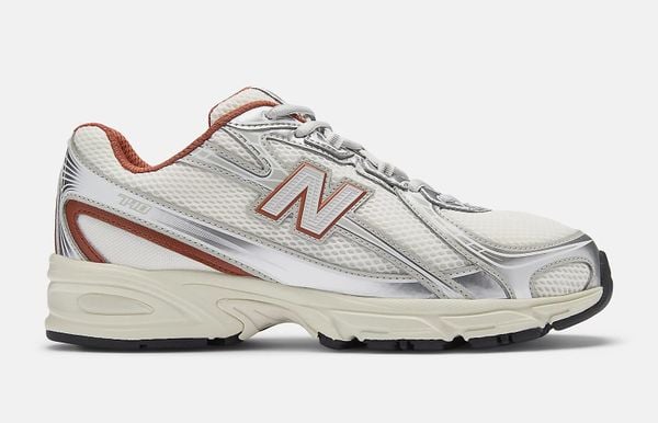 new balance 740 dad sneakers korting 40 procent 72 euro metallic zilver met oranje U7403SB