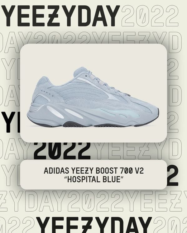 yeezy day 2022, sneakers, releases, yeezy-boost-700-v2-hospital-blue