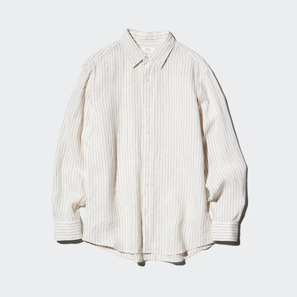 100% Premium Linnen Overhemd uniqlo gebroken wit streepje 49,90 euro relaxte artistieke look