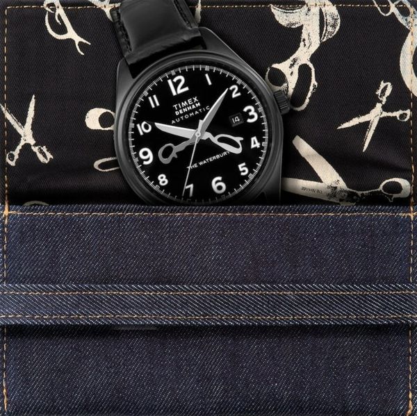 timex x denham, betaalbaar horloge, zwart, jeans