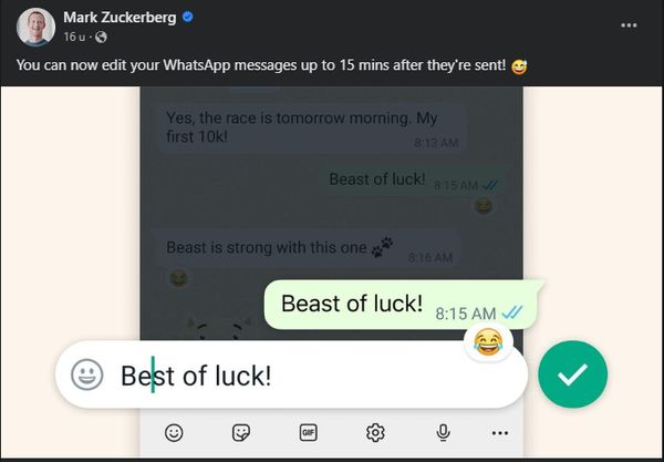 WhatsApp berichten bewerken Mark Zuckerberg