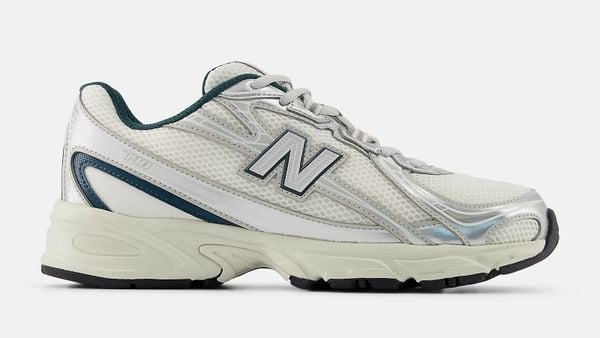 new balance 740 dad sneakers korting 40 procent 72 euro metallic zilver met groen