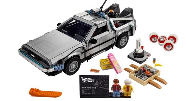lego, back to the future, bouwset, delorean dmc 12, minifiguren. marty mcfly, hoverboard