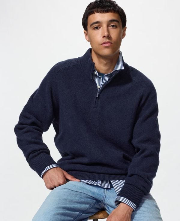 uniqlo quarter zip trui souffle garen 49 euro navy