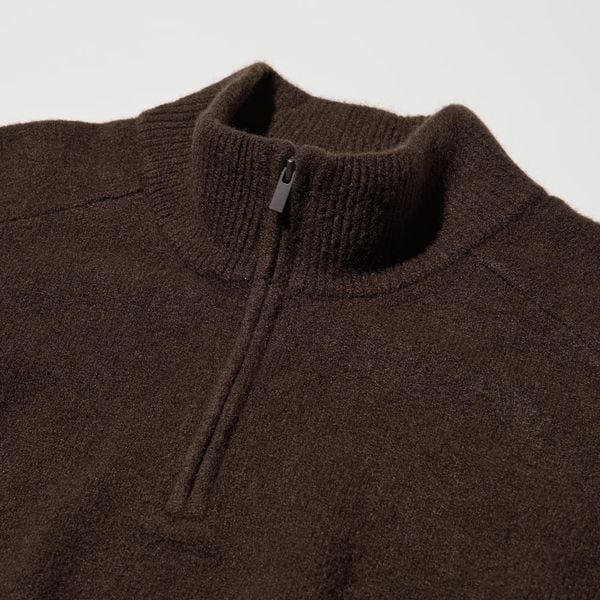 uniqlo quarter zip trui souffle garen 49 euro bruin wol